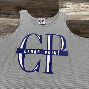 Vintage‎ 90s Cedar Point Shirt Striped Blue White Mens L XL Destination Tank Top